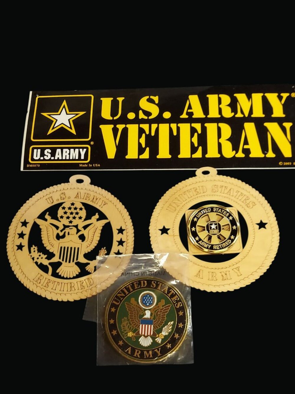 U.S. Army Veteran Wood Plaques Emblem And Decal Set - Retired Military Keepsake